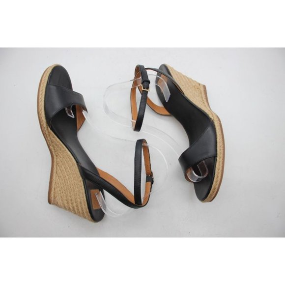 Tory Burch Black Marion Leather Espadrille Trim Quilted Wedge Sandals 9.5 M - Picture 7 of 12